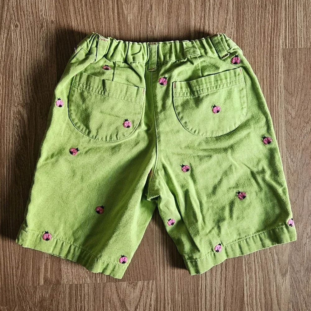 Gymboree Lime Green Kids Shorts with Pink Lady Bug Accents